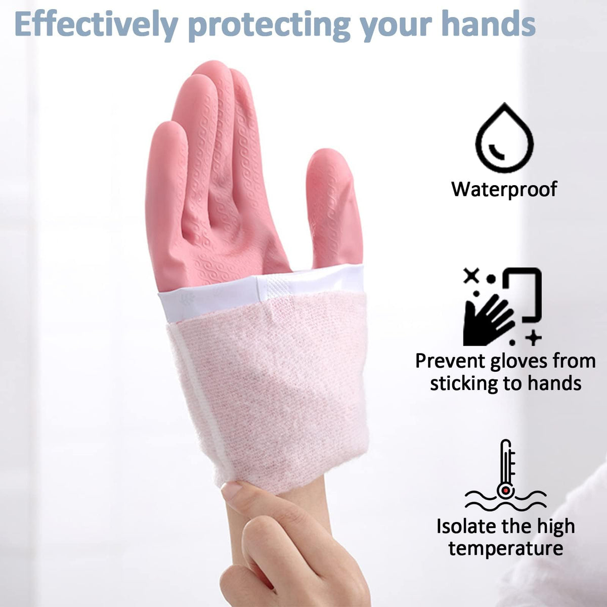TERRIFI 3 Pcs Rubber Dishwashing Cleaning Gloves - Waterproof, Reusable Long Kitchen Gloves, Latex-Free Household Gloves for Laundry, Cleaning, Working, Gardening
