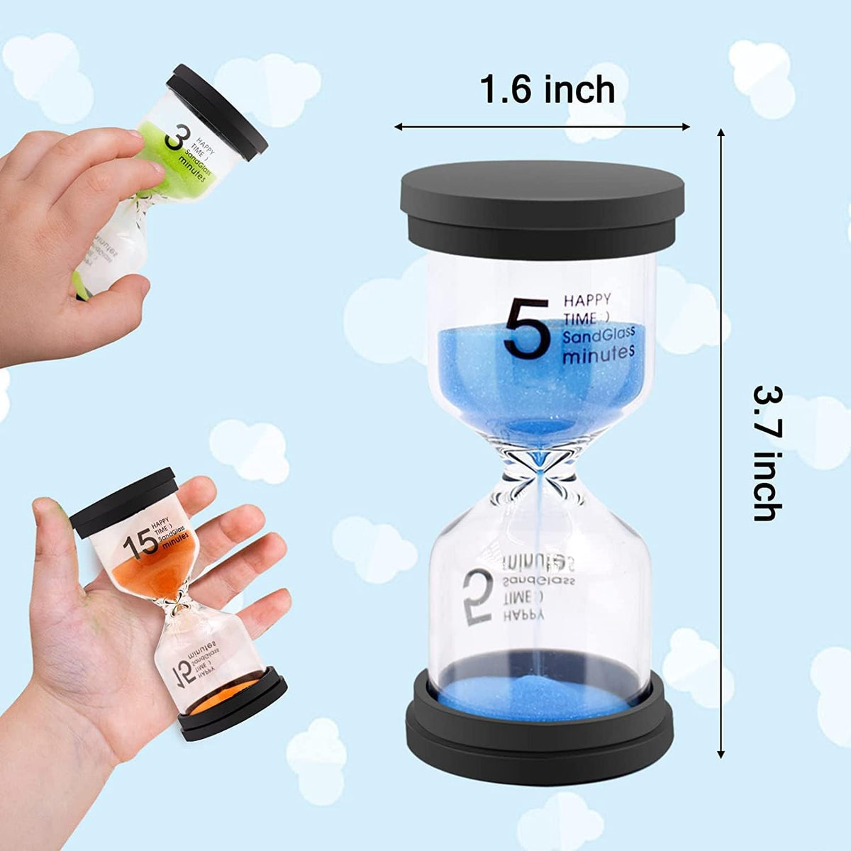 Set of 6 Glass Sand Hourglass Timer