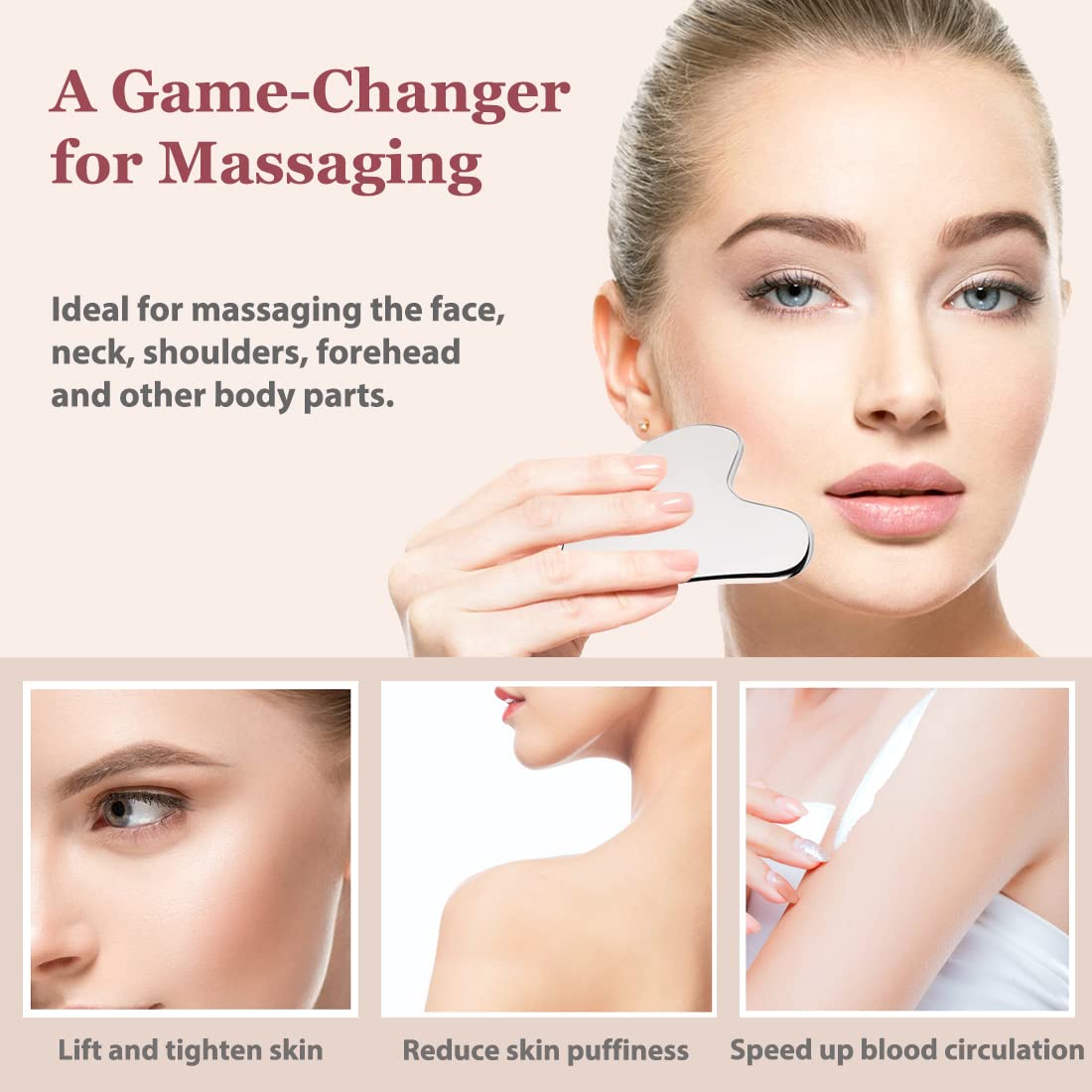 Lanfixilly Stainless Steel Gua Sha and Face Roller Set, Facial Tool for Face Sculpting, Metal Skin Care, Massager for Women - Medaid International