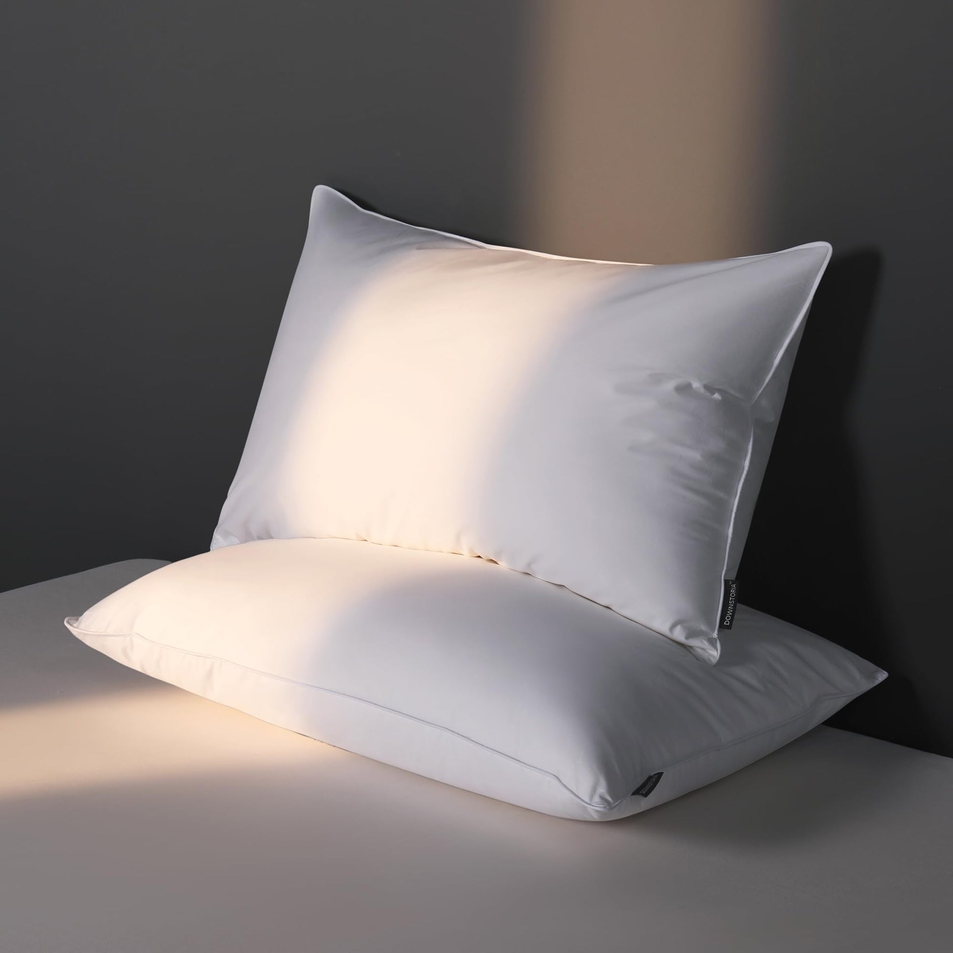 Luxury Feather Down Pillow Standard Size Set of 2 Pack, 100% Cotton Hotel Collection Bed Pillows for Sleeping, Down Surrounded Soft Medium Firm Pillows for Side Back Stomach Sleepers 20" x 26" - Medaid International