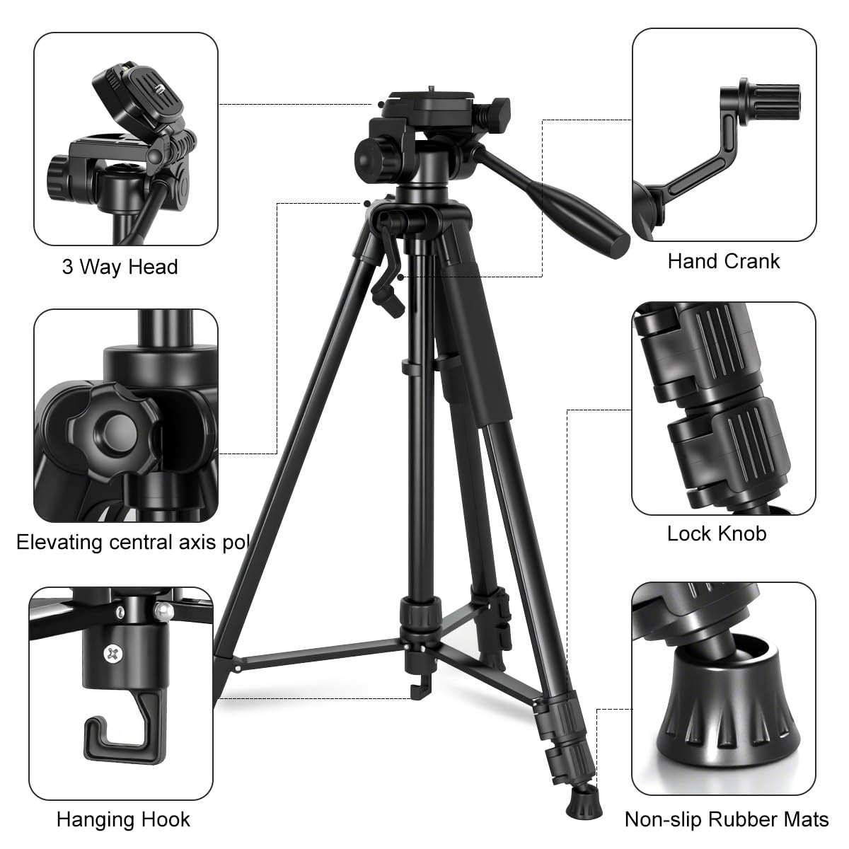Takamine Lightweight Laser Level Tripod,58.27 Inch Adjustable Laser Level Stand, with 3-Way Rotating Head, 2 Bubble Levels, 1/4 Inch Threaded Interface - Medaid International