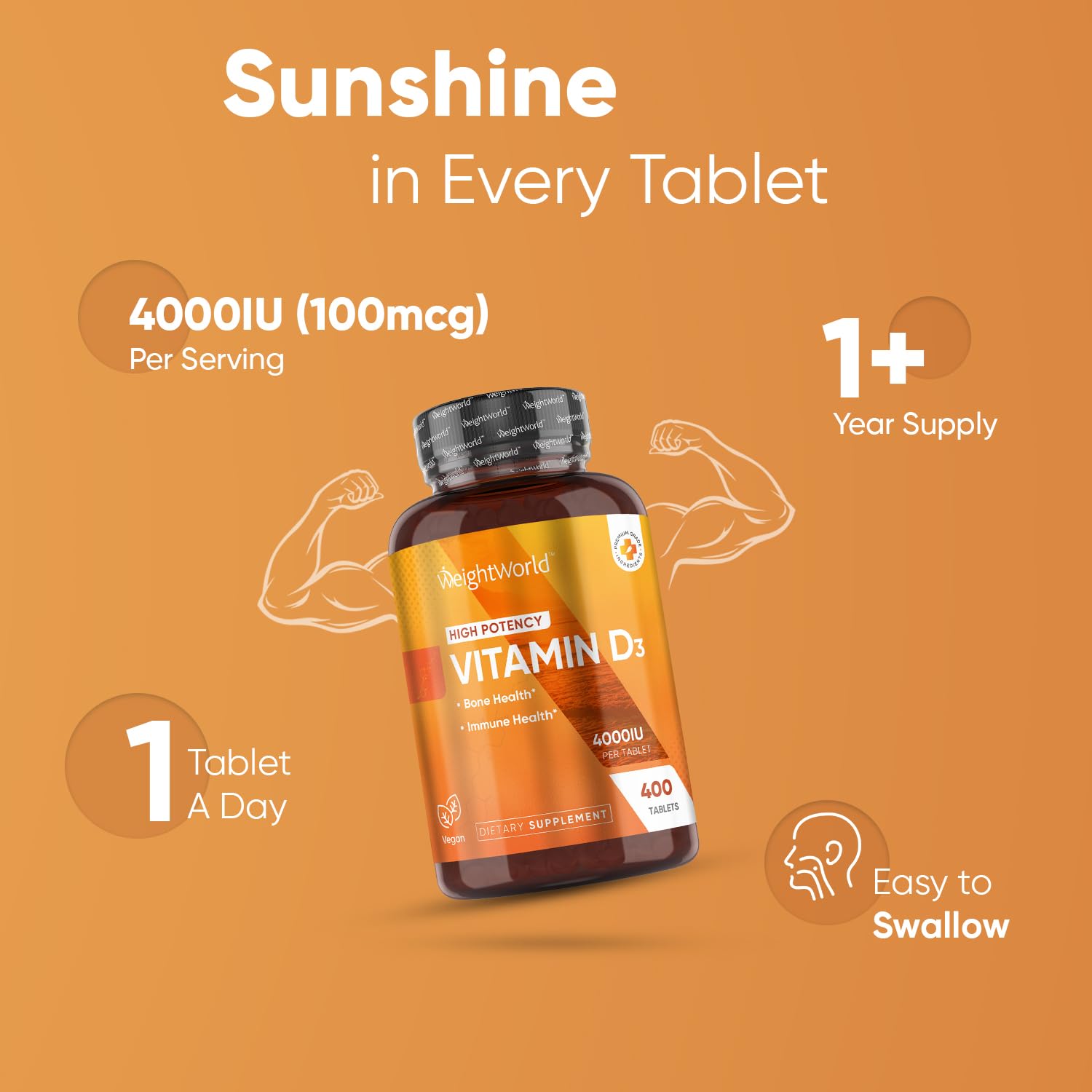 WeightWorld Vitamin D3 4000 IU – 400 High Strength Vitamin D Tablets (1+ Year Supply) - Medaid International