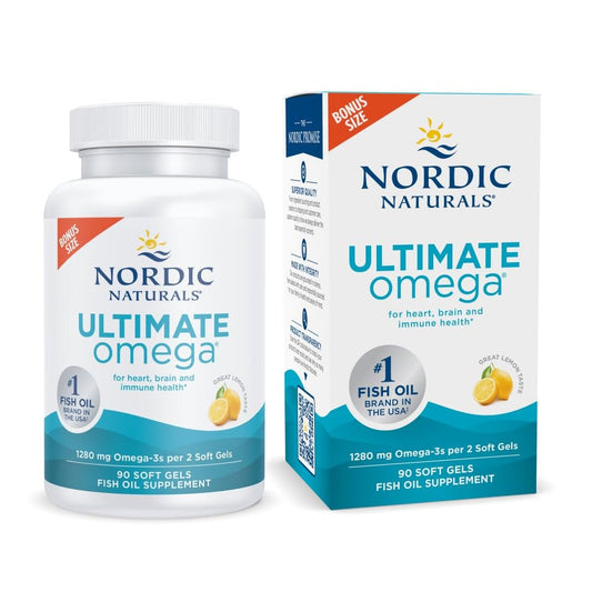 Nordic Naturals Ultimate Omega, Lemon Flavor - 90 Soft Gels - 1280 mg Omega-3 - High-Potency Omega-3 Fish Oil Supplement with EPA & DHA - Promotes Brain & Heart Health - Non-GMO - 45 Servings - Medaid International