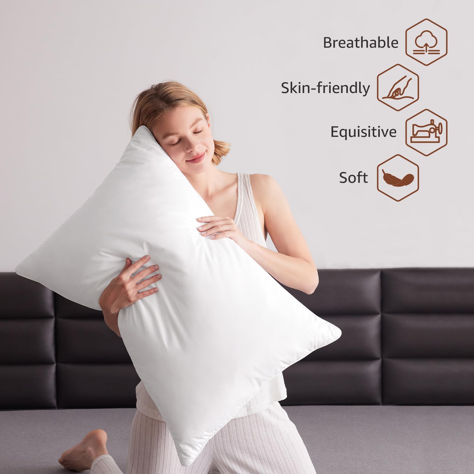 AIKOFUL Luxury Feathers Down Pillow Queen Size, Hotel Quality Fluffy Bed Pillow, Soft Pillow for Sleeping, Organic Cotton Cover(20x28”, Pack of 1) - Medaid International