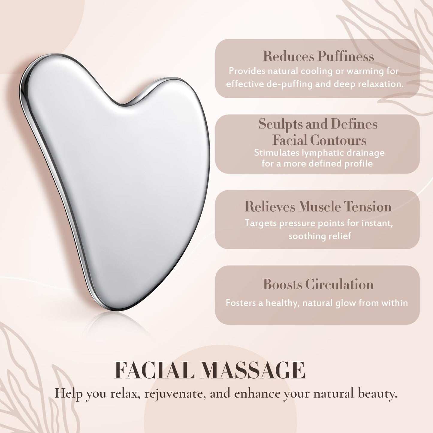 Nuanchu Stainless Steel Gua Sha Facial Tools Metal Guasha Tool for Face Body Jawline Shaper, Double Chin Reducer, Puffiness Reducing, Lymphatic Drainage Massager Skin Care Gift with Pouch(Silver) - Medaid International
