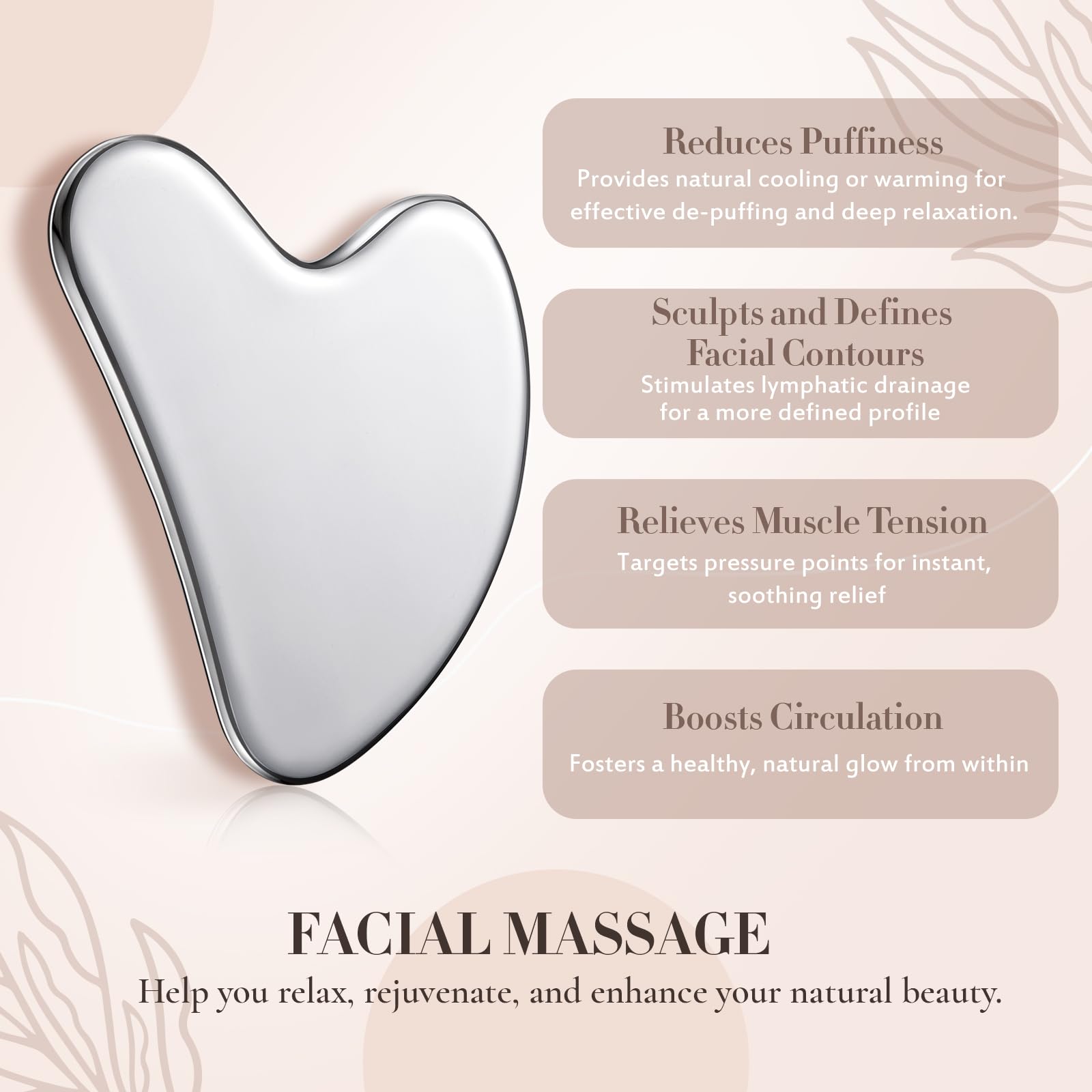 Nuanchu Stainless Steel Gua Sha Facial Tools Metal Guasha Tool for Face Body Jawline Shaper, Double Chin Reducer, Puffiness Reducing, Lymphatic Drainage Massager Skin Care Gift with Pouch(Silver) - Medaid International