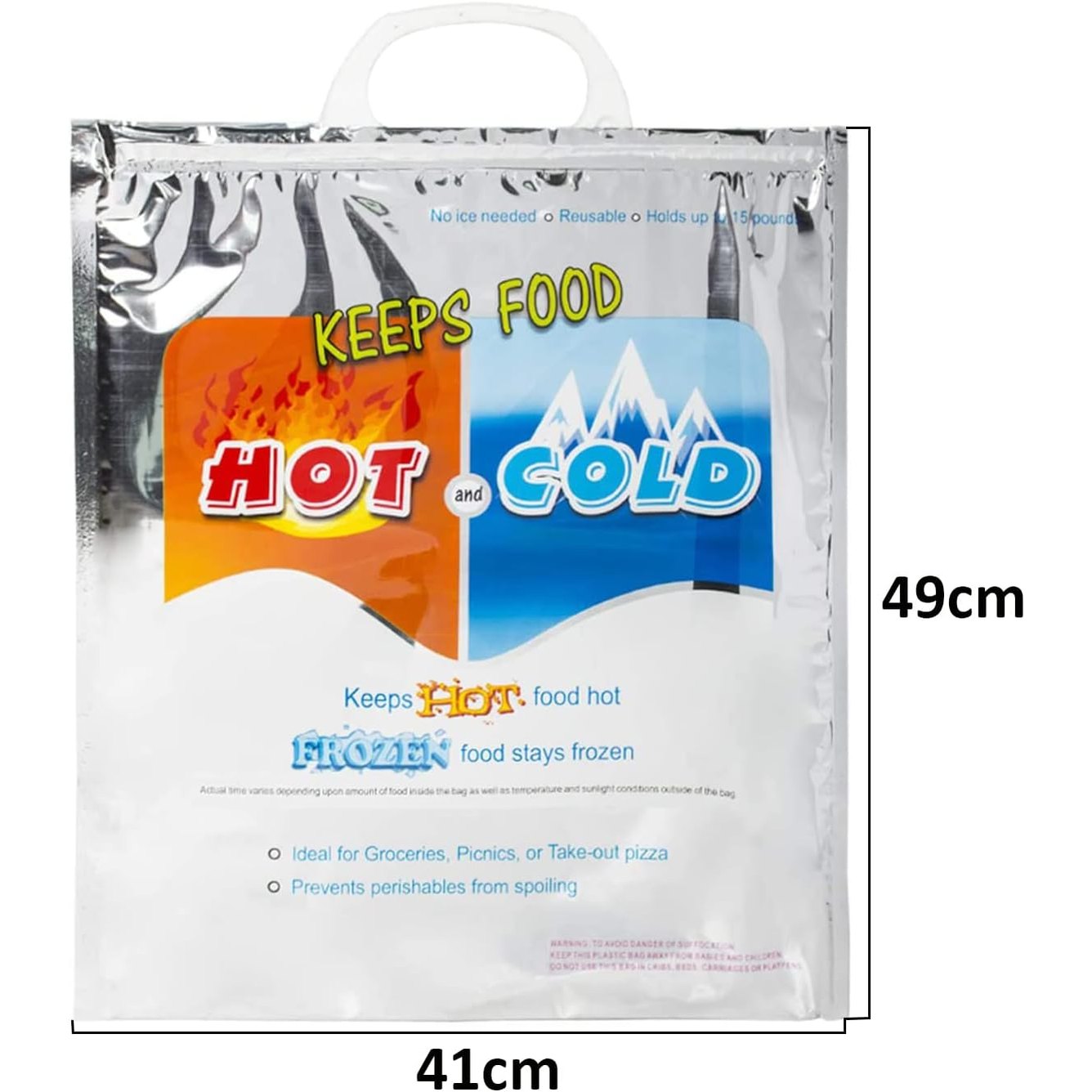 N.HOUSE Keeps Hot and Cold Bag, Reusable Insulated Bag Food Storage for Frozen Items & Hot Items Including Lunch Bags & Grocery Shopping Bags Reinforced Heavy Duty, Size 49x41cm, Silver, CB 3115 - Medaid International