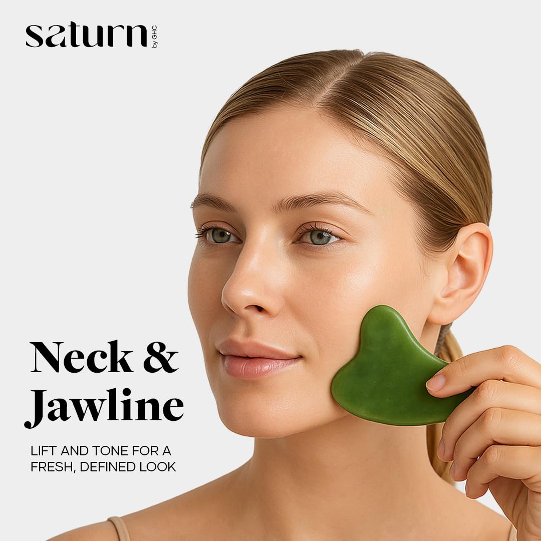 Saturn by GHC Facial Massager Jade Roller & Gua Sha Tool Natural Himalayan Stone for Face & Neck - Medaid International