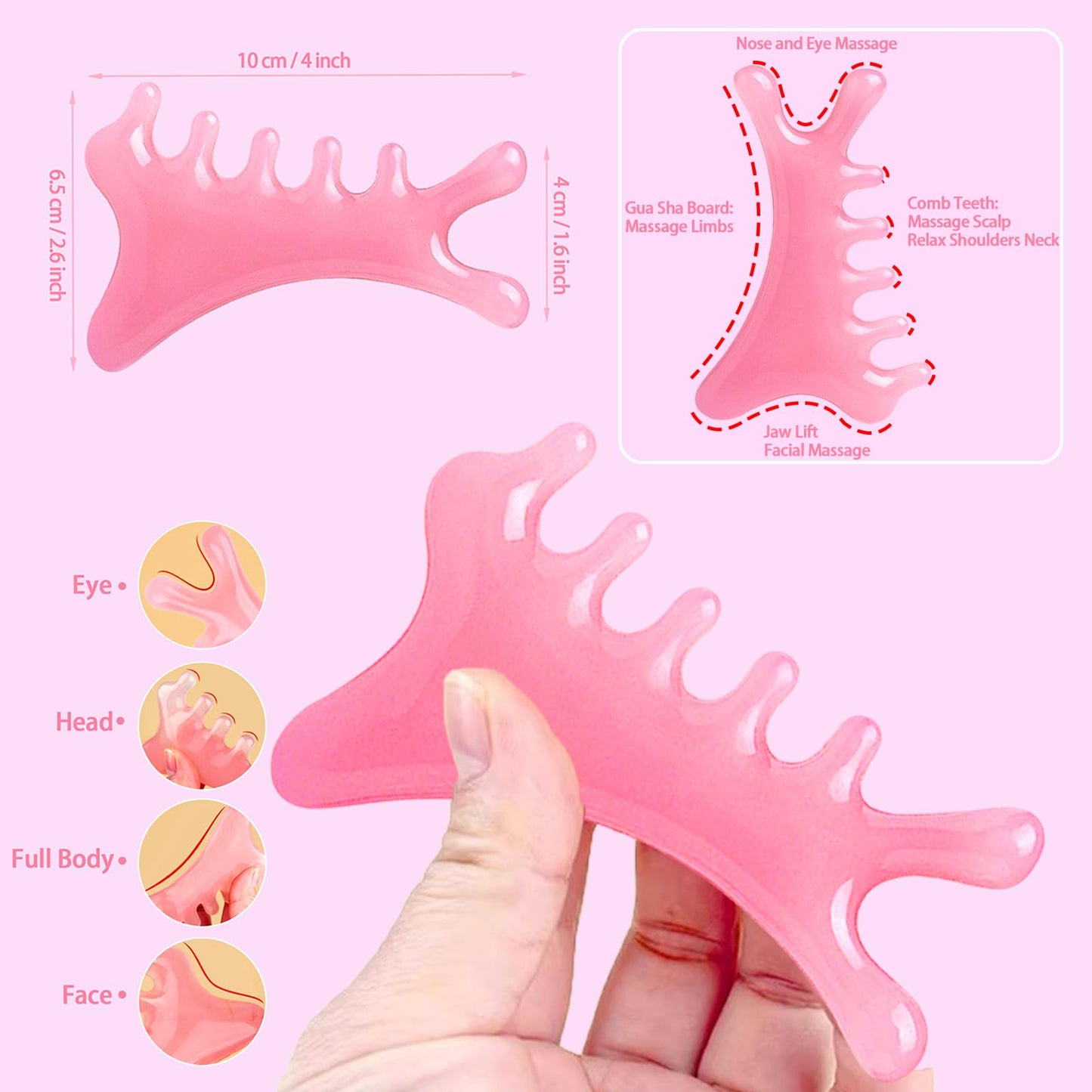 WOLAIYE 4-in-1 Massage Comb, Gua Sha Tool, Neck Body Face Eye Massager Tool for Jaw Lifting Lymphatic Drainage Nose Sculpting Stress Relief Home Office Care Gifts - Medaid International