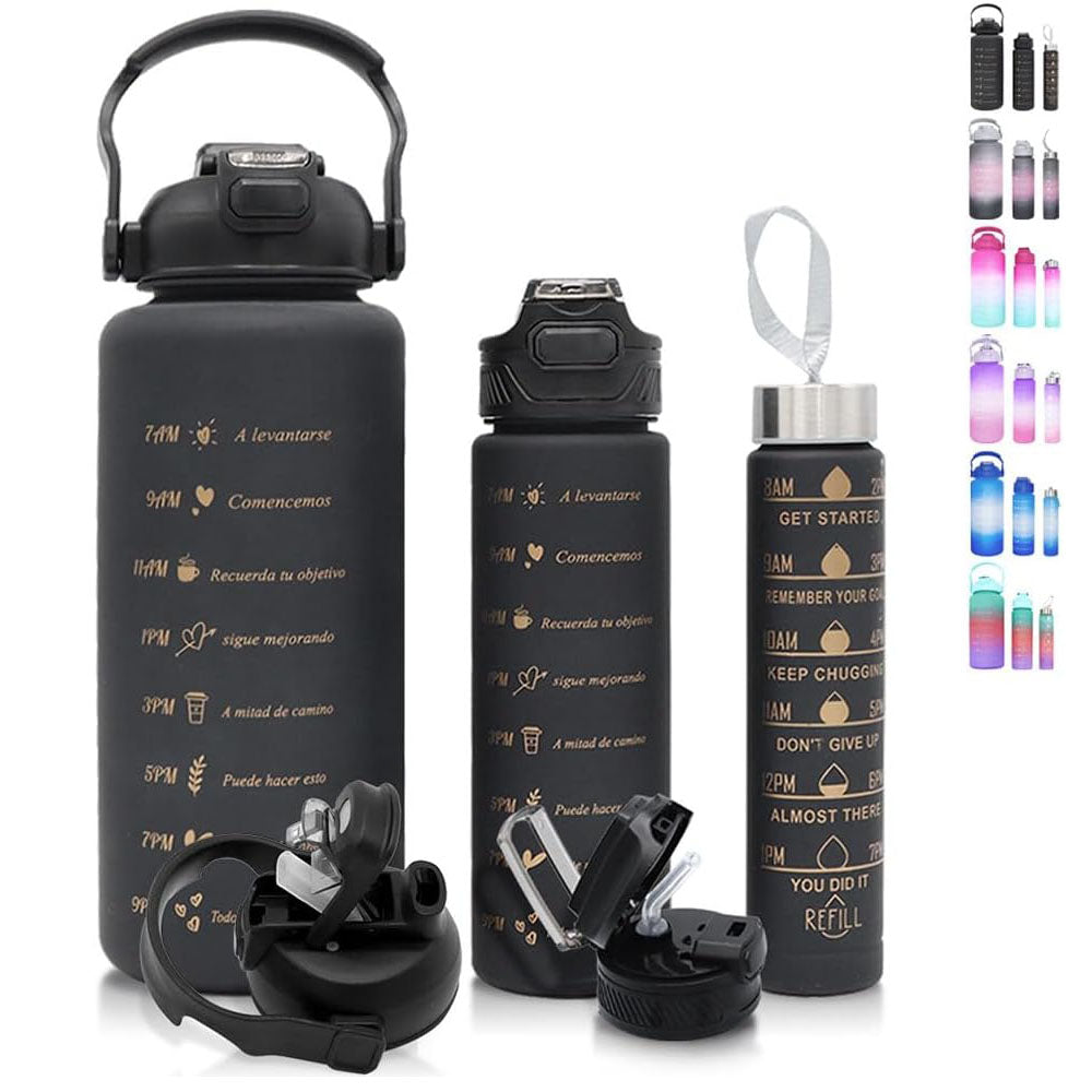 (NET) Water Bottle With Straw Set 3 Pcs