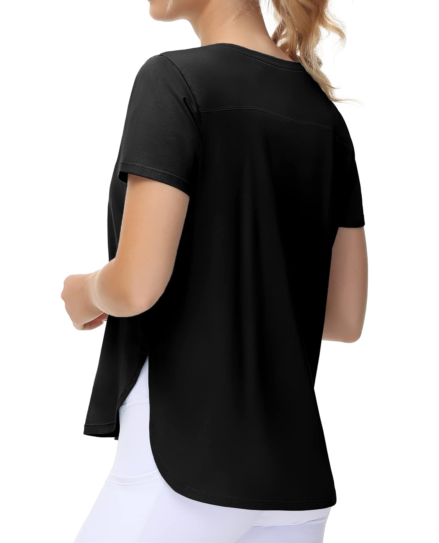 THE GYM PEOPLE Women's Workout T-Shirts Loose Fit Short Sleeve Cotton Running Basic Tee Tops with Split Hem - Medaid International