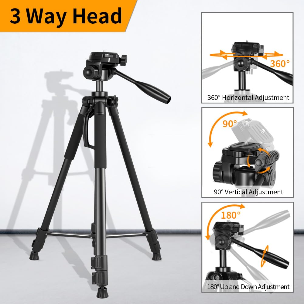 Takamine Lightweight Laser Level Tripod,58.27 Inch Adjustable Laser Level Stand, with 3-Way Rotating Head, 2 Bubble Levels, 1/4 Inch Threaded Interface - Medaid International