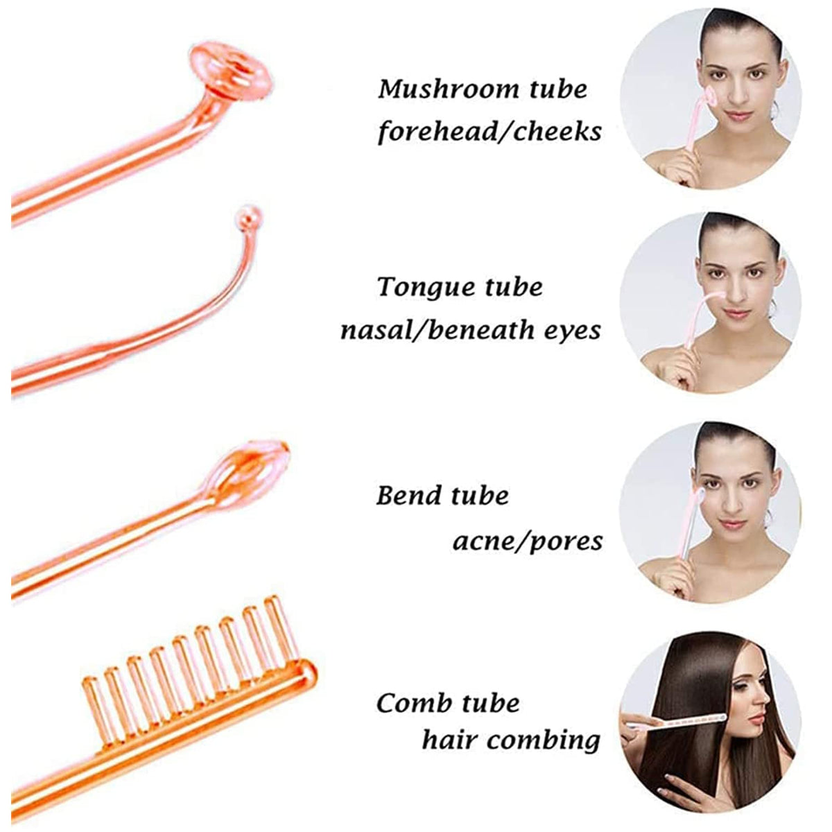 Beauenty Handheld Red Light Electrotherapy High Frequency Facial Machine, 4 in 1 High Frequency Facial Machine, Portable Skin Therapy Machine with 4 Glass Tubes - Handheld High Frequency Wand (Red)