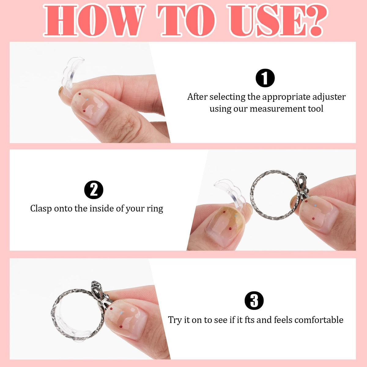 TERRIFI Invisible Ring Size Adjuster for Loose Rings, 8 Pcs Plastic Ring Sizers, Flexible Ring Guards with Hole, Anti-Slip Ring Adjusters for Women and Men, 8 Sizes