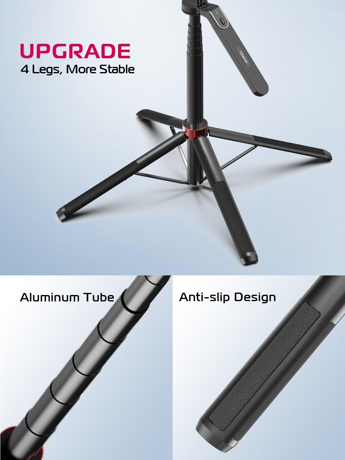 ULANZI MA09 Extendable Phone Tripod, 71" Selfie Stick Vlog Tripod Stand Quadrapod with All in 1 Phone Clip, Travel Tripods Cellphone Holder w Rechargeable Remote for iPhone Sony Canon Action Camera - Medaid International