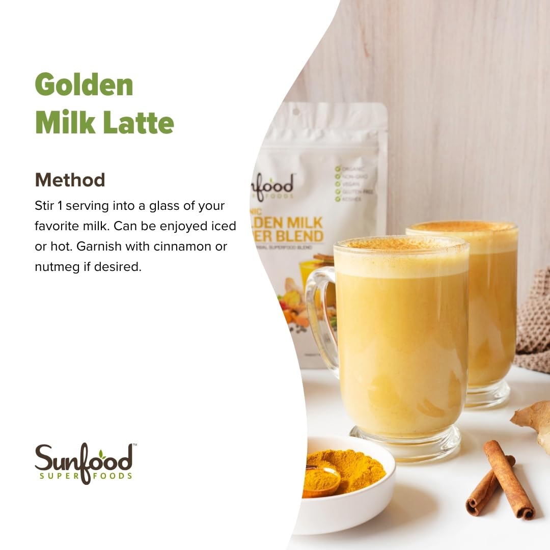 Sunfoods Golden Milk Super Blend - Superfood Golden Milk, Turmeric Powder, Superfood with Turmeric and Ginger, Black Pepper, Cinnamon & Cardamom, Turmeric Latte Powder, Vegan, USDA Organic - 6 oz - Medaid International
