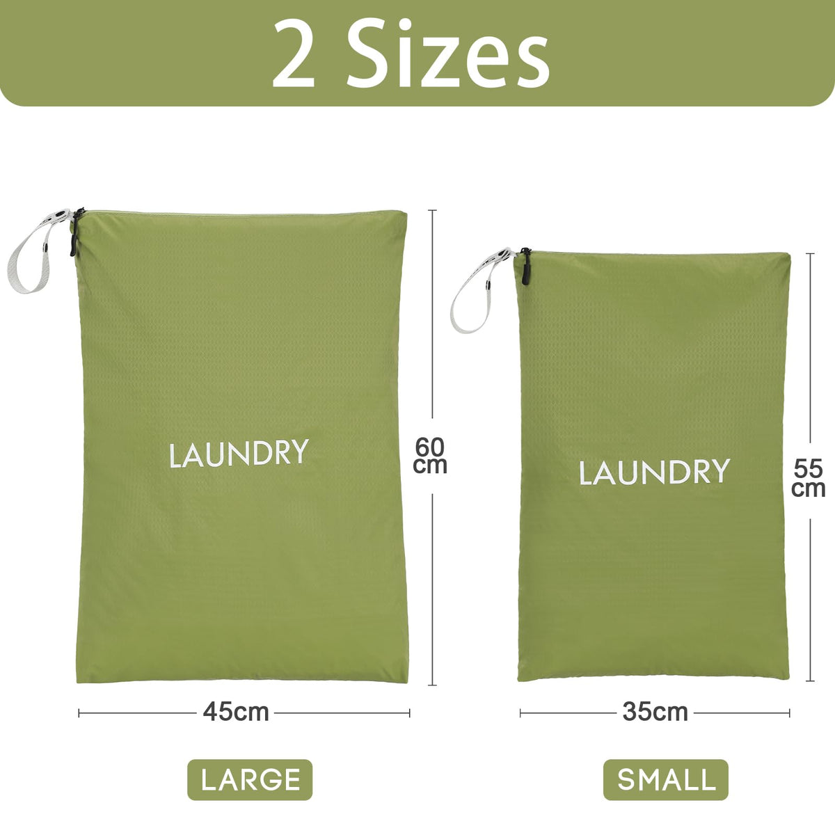 2 Pack Laundry Bags, KASTWAVE Travel Laundry Bag for Dirty Clothes, Wet Bag for Swimwear, Yoga, Workout & Bathing Suits, Waterproof Storage Bags (Green)