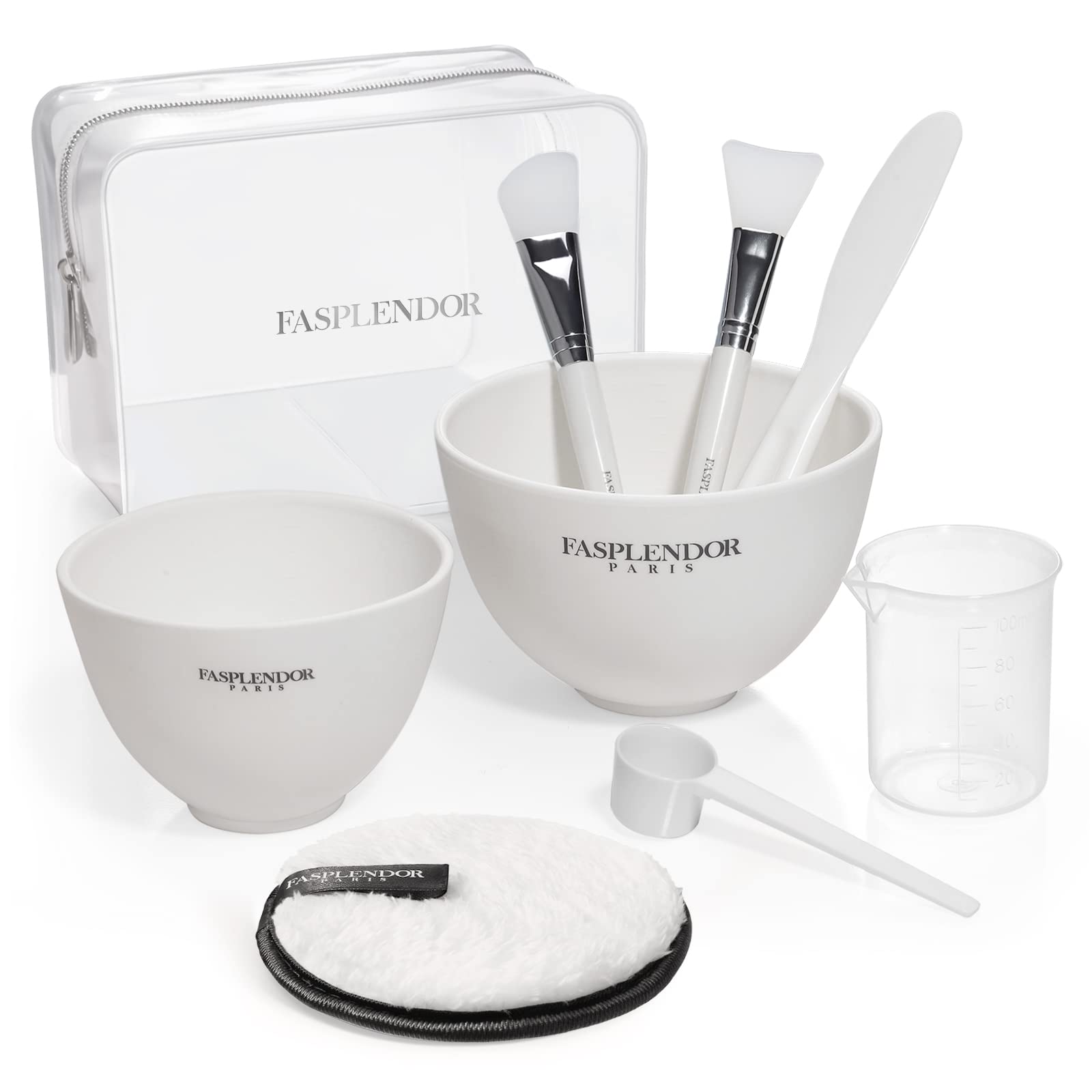 Face Mask Mixing Bowl Set with Silicone Facial Bowls, Brushes, Spatula, Measuring Cup + Scoop, Reusable Makeup Pad, Stylish Makeup Bag, 8 in 1 Esthetician Tool Kit, SPA Quality - Medaid International