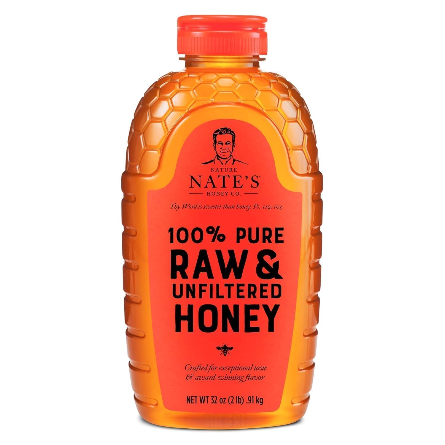 Nate's 100% Pure, Raw & Unfiltered Honey - Award-Winning Taste, 32oz. Squeeze Bottle - Medaid International