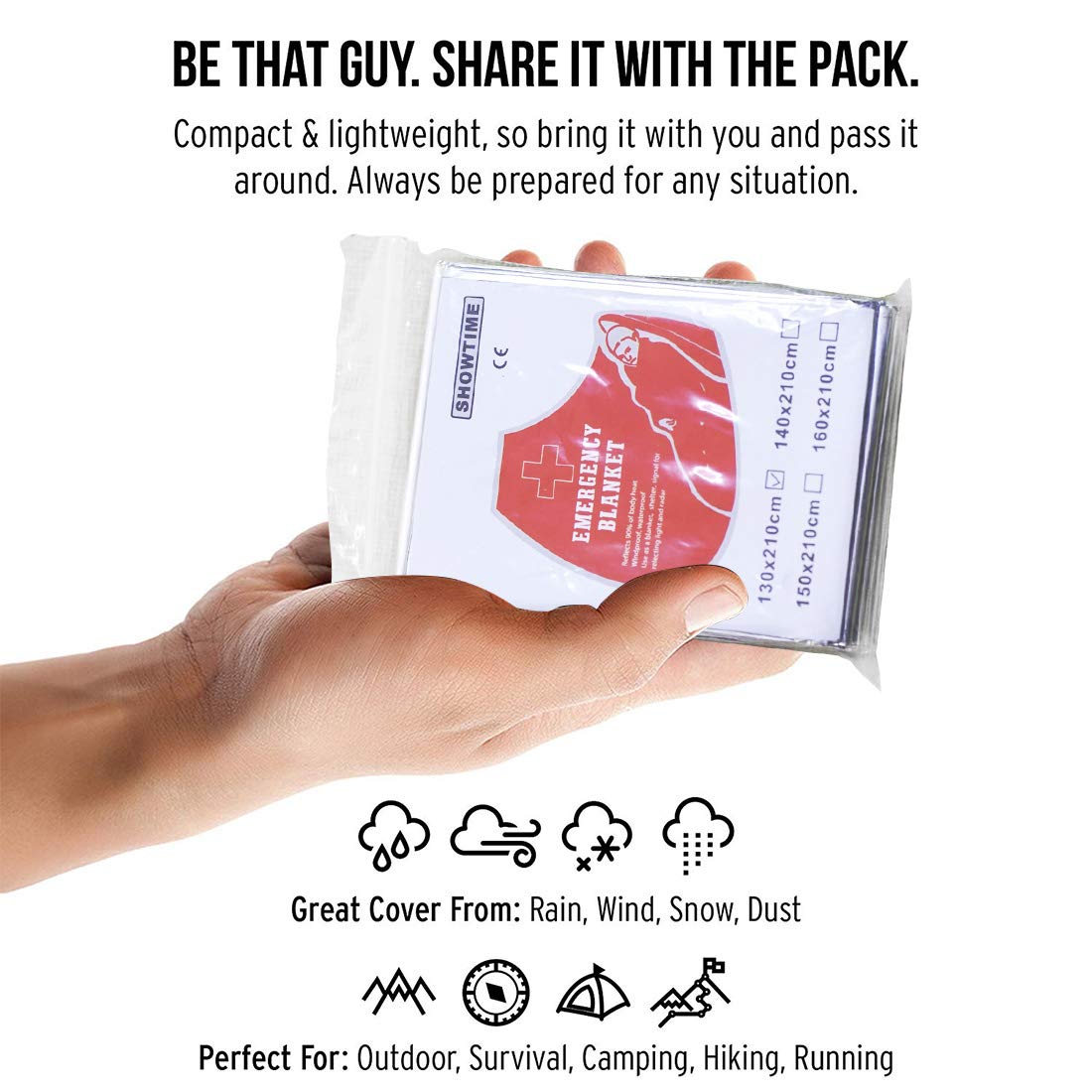ifory Emergency Mylar Thermal Blankets, Space Blanket Survival kit Camping Blanket, Windproof & Waterproof Shield, High-Visibility Rescue Signal (Pack of 6)