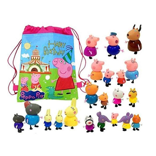 AM ANNA 25PCS Cartoon Peppa Pig Friends Toys Soft Head for Kids Gift With Bag