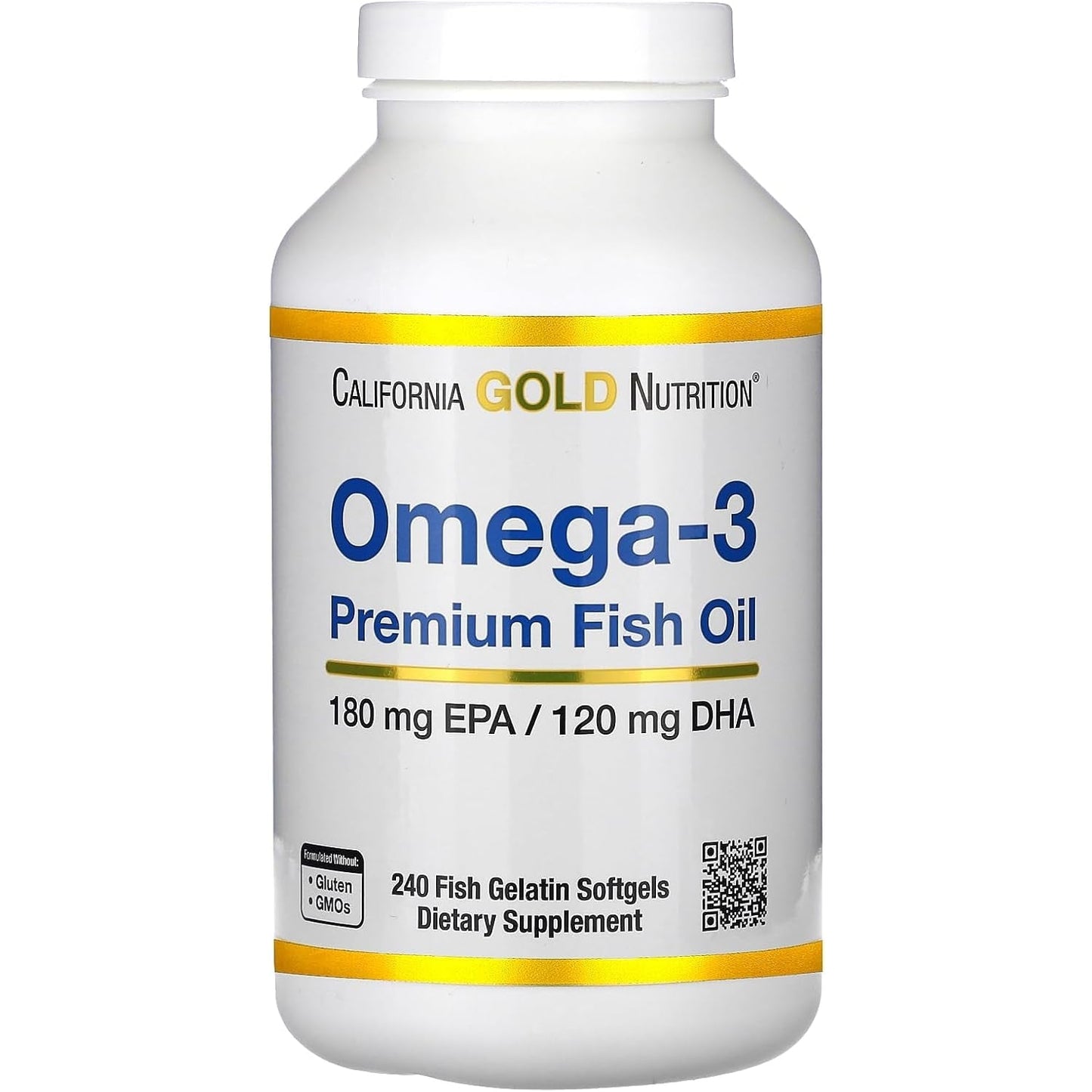 Omega-3 Premium Fish Oil by California Gold Nutrition, Concentrated Formula with EPA & DHA, Support for Optimal Lipid Profile & Immune System, Gluten Free, Non-GMO, 240 Fish Gelatin Softgels - Medaid International