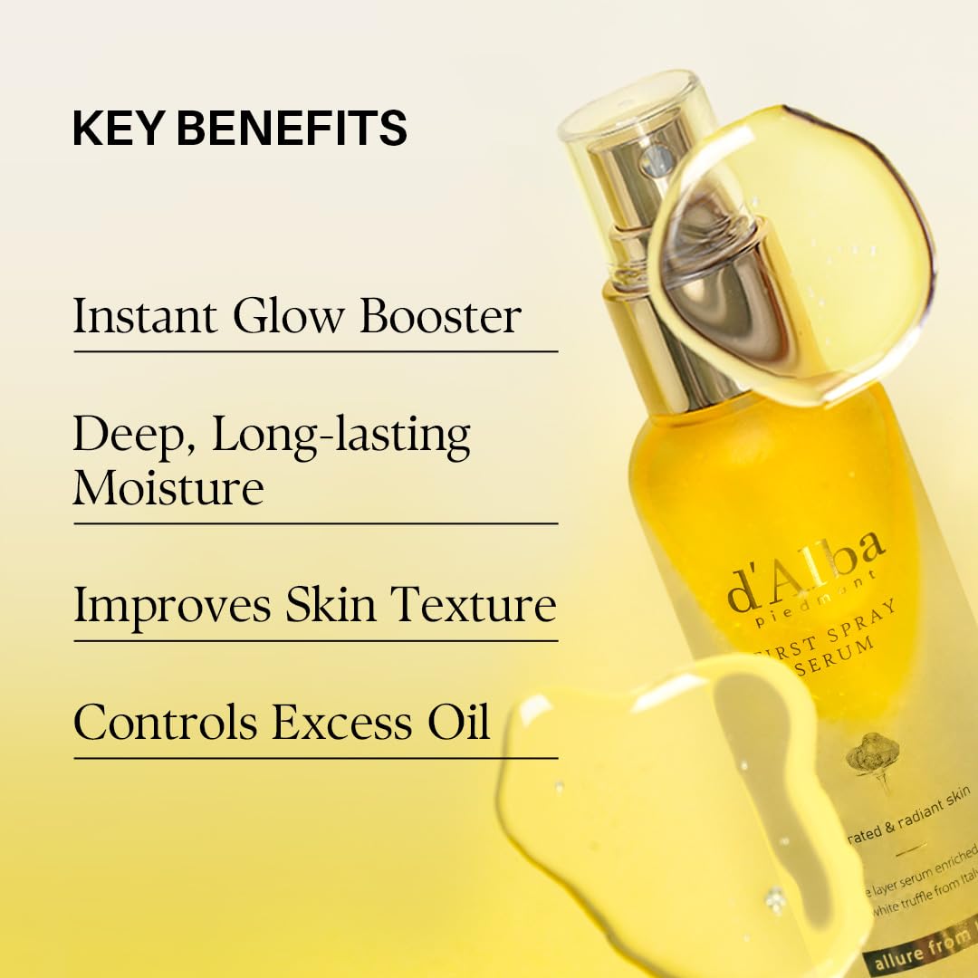 d'alba Piedmont Italian White Truffle First Spray Serum, Vegan Skin Care, Hydrating Face Moisturizer, Glow Serum for Radiant Skin, Non Comedogenic, All In One Mist (1.69 fl oz.) - Medaid International