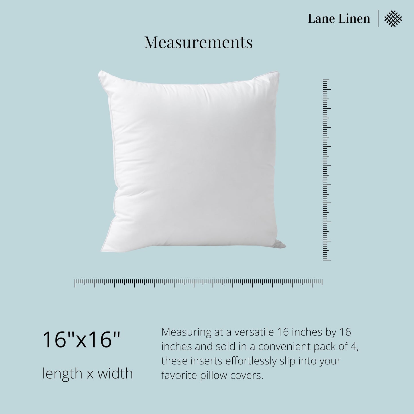 LANE LINEN 16x16 Throw Pillow Insert - Set of 4 White Inserts for Decorative Pillow Covers for Bed, Decorative Pillows for Bed, Couch Pillows, Throw Pillows for Couch - Medaid International