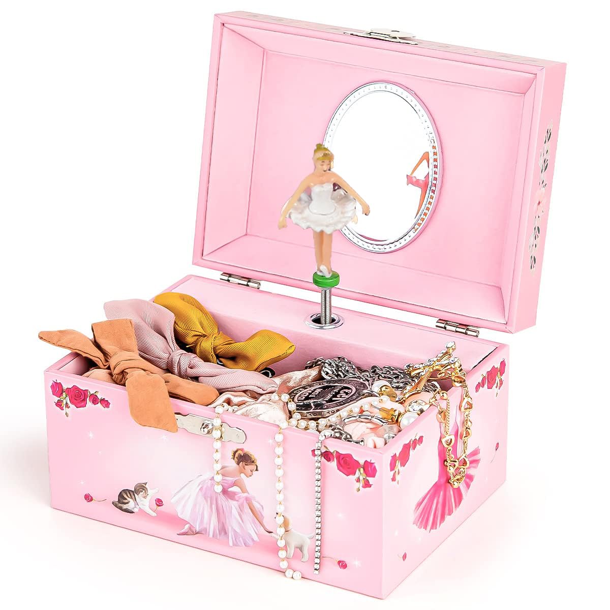 TERRIFI Girl's Musical Jewelry Storage Box, Storage Box with Spinning Ballerina Theme, Music Box for Little Girls Daughter Granddaughter, Birthday Anniversary, Swan Lake Tune (Pink) (Style A)