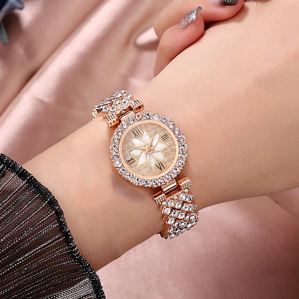 KASTWAVE Luxury Women Wrist Watches, Fashion Casual Quartz Watch Ladies Watch, Watch Luxury Crystal Rhinestone Diamond Wrist Watch Stainless Steel Fashion Bling Iced-Out Watch