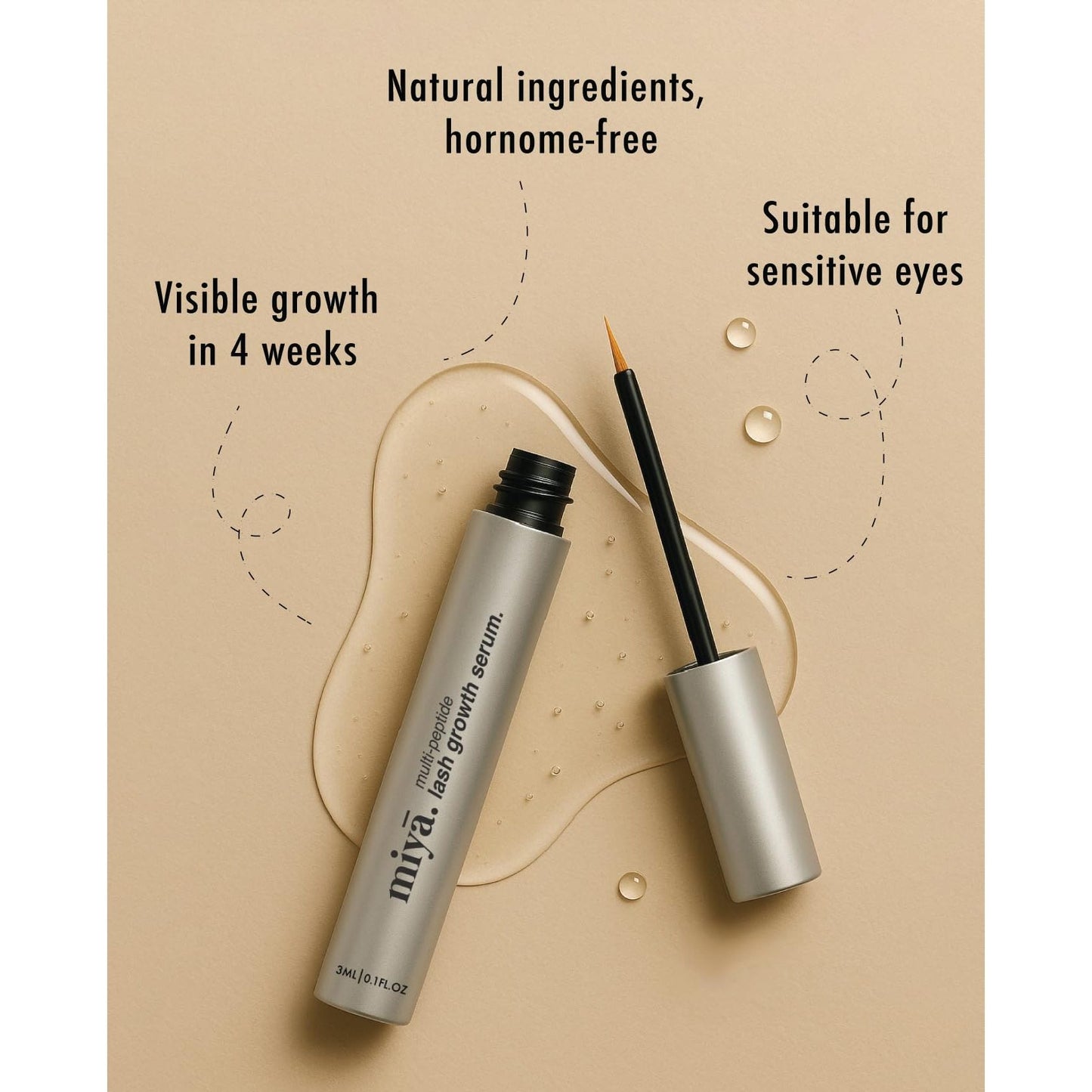 MIYA LASH | Eyelash Growth Serum | Natural Lash Enhancer for Longer, Thicker Healthier Lashes | Gentle Effective Lash Growth Serum | Oil Free Lash Booster 3ml - Medaid International