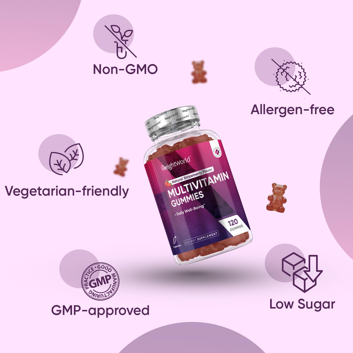 WeightWorld Adult Multivitamin Gummies - 120 Men's Gummy Multivitamins with Nutrients for Daily Well-Being - Vegetarian Women's Gummy Vitamin (2-Month Supply) - Non-GMO, Lactose-Free & Gluten-Free - Medaid International
