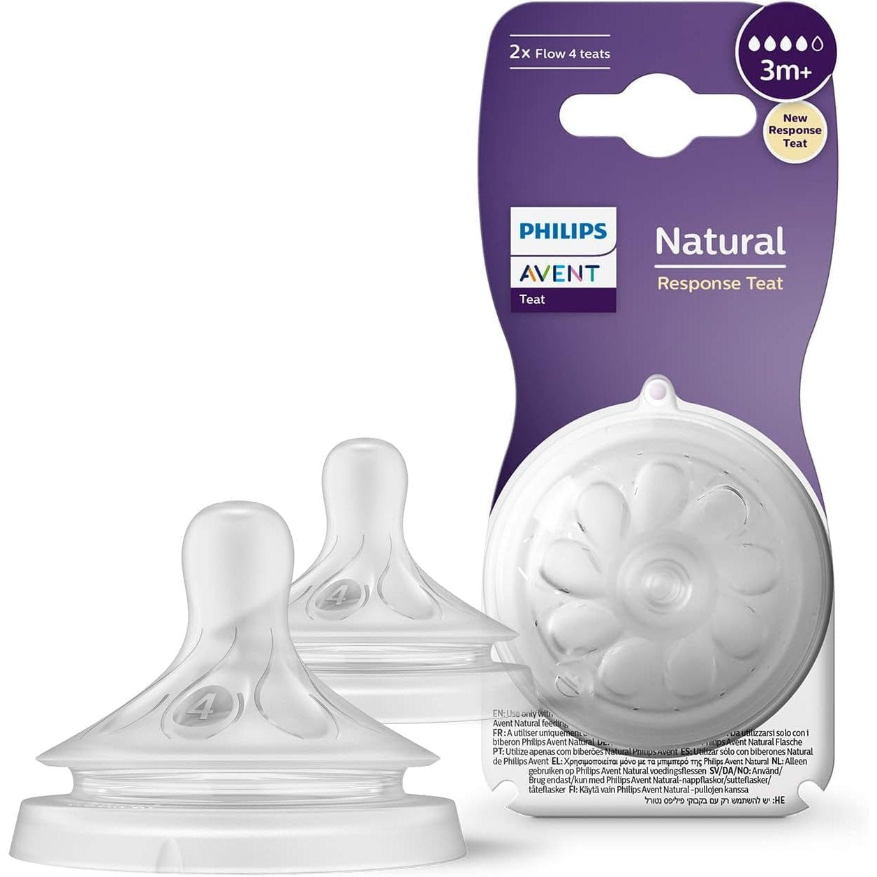avent 2 natural teats medium flow 4 holes - 3m+ 964/02