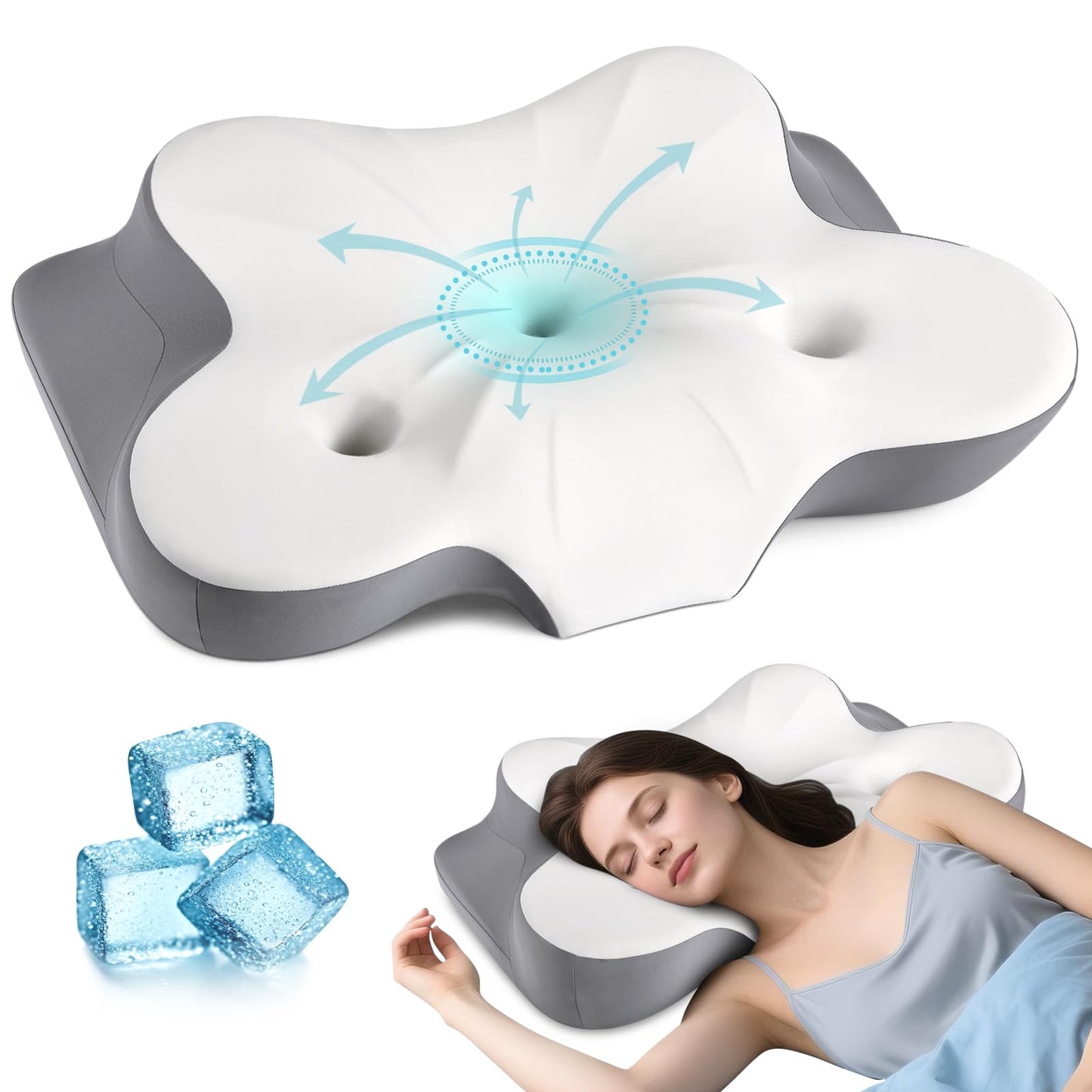 Cervical Neck Pillow for Pain Relief- Ergonomic Memory Foam Pillows for Sleeping, Dual Ear Relief Zone Contour Pillow, Neck Support Pillows for Side Back &Stomach Sleeper (White) - Medaid International