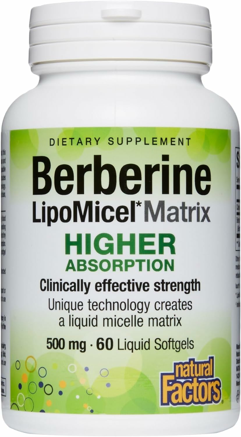 Natural Factors Berberine LipoMicel Matrix - Daily Supplement Supports Metabolic Health - Formula Supports General Health - Gluten-Free & Dairy-Free - 60 Liquid Softgels (60 Servings) - Medaid International