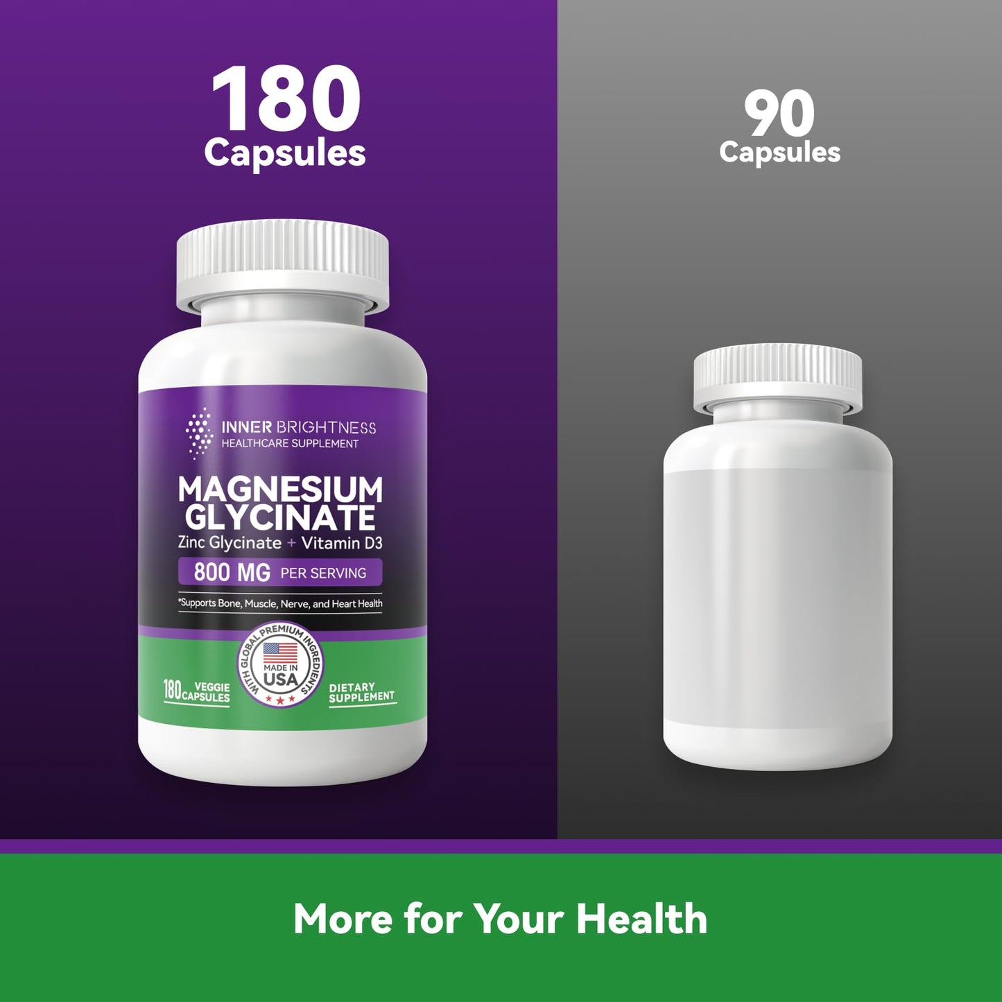 Magnesium Glycinate - Magnesium Supplement with Zinc & Vitamin D3 for Sleep, Immune, Bone & Muscle Support and Heart Health - Non-GMO, Gluten-Free, Gentle on Stomach - 180 Vegetarian Capsules - Medaid International