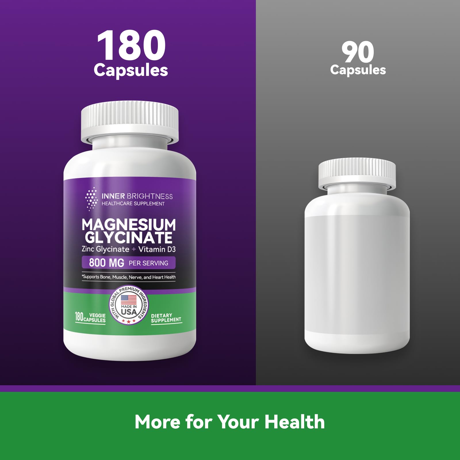Magnesium Glycinate - Magnesium Supplement with Zinc & Vitamin D3 for Sleep, Immune, Bone & Muscle Support and Heart Health - Non-GMO, Gluten-Free, Gentle on Stomach - 180 Vegetarian Capsules - Medaid International