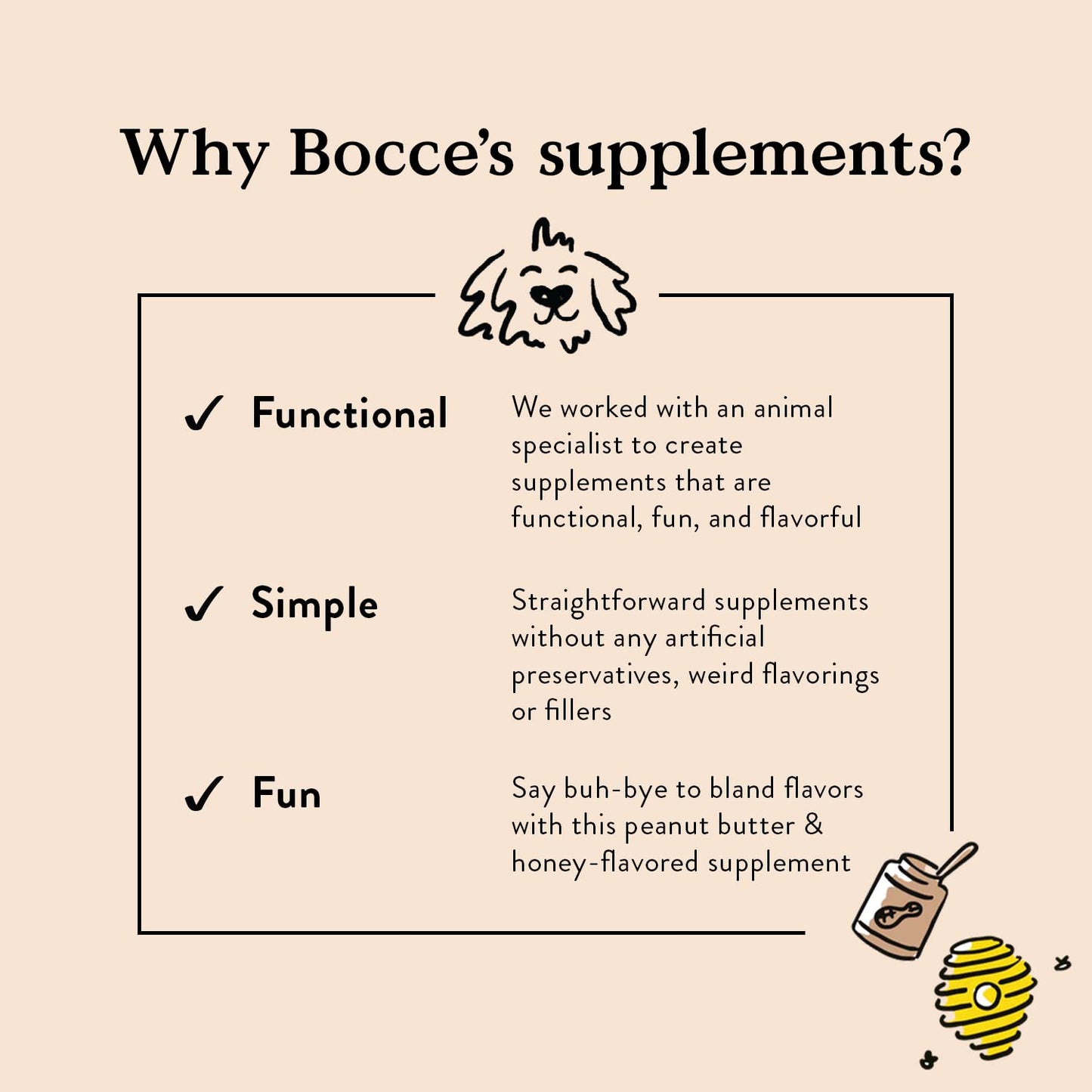 Bocce's Bakery Hip & Joint Supplement for Dogs, Daily Chews Made in The USA with Glucosamine, MSM, and Chondroitin, Supports Healthy Joints, Peanut Butter & Honey, 60 ct