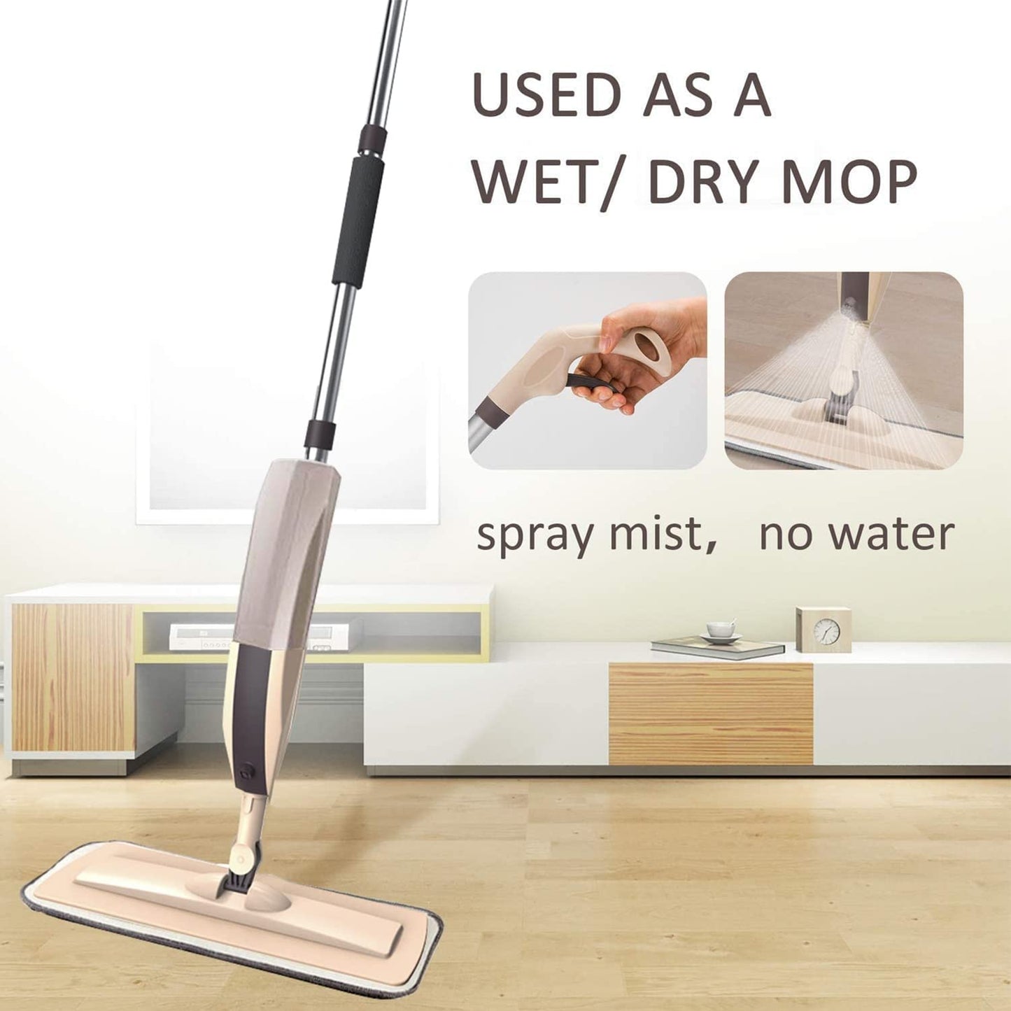 Microfiber Spray Mop for Floor Cleaning, Dry Wet Wood Floor Mop with 3 pcs Washable Pads, Handle Flat Mop with Sprayer for Kitchen Wood Floor Hardwood Laminate Ceramic Tiles Dust - Medaid International