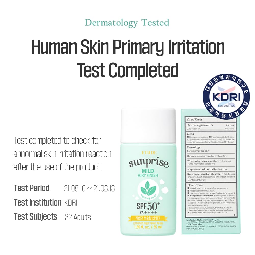 ETUDE Sunprise Sunscreen Mild Sun Milk SPF 50+ / PA++++ (55ml) | Sebum-free, Non-Sticky, Long Lasting Protection, 100% Mineral Korean Sunscreen for sensitive skin - Medaid International