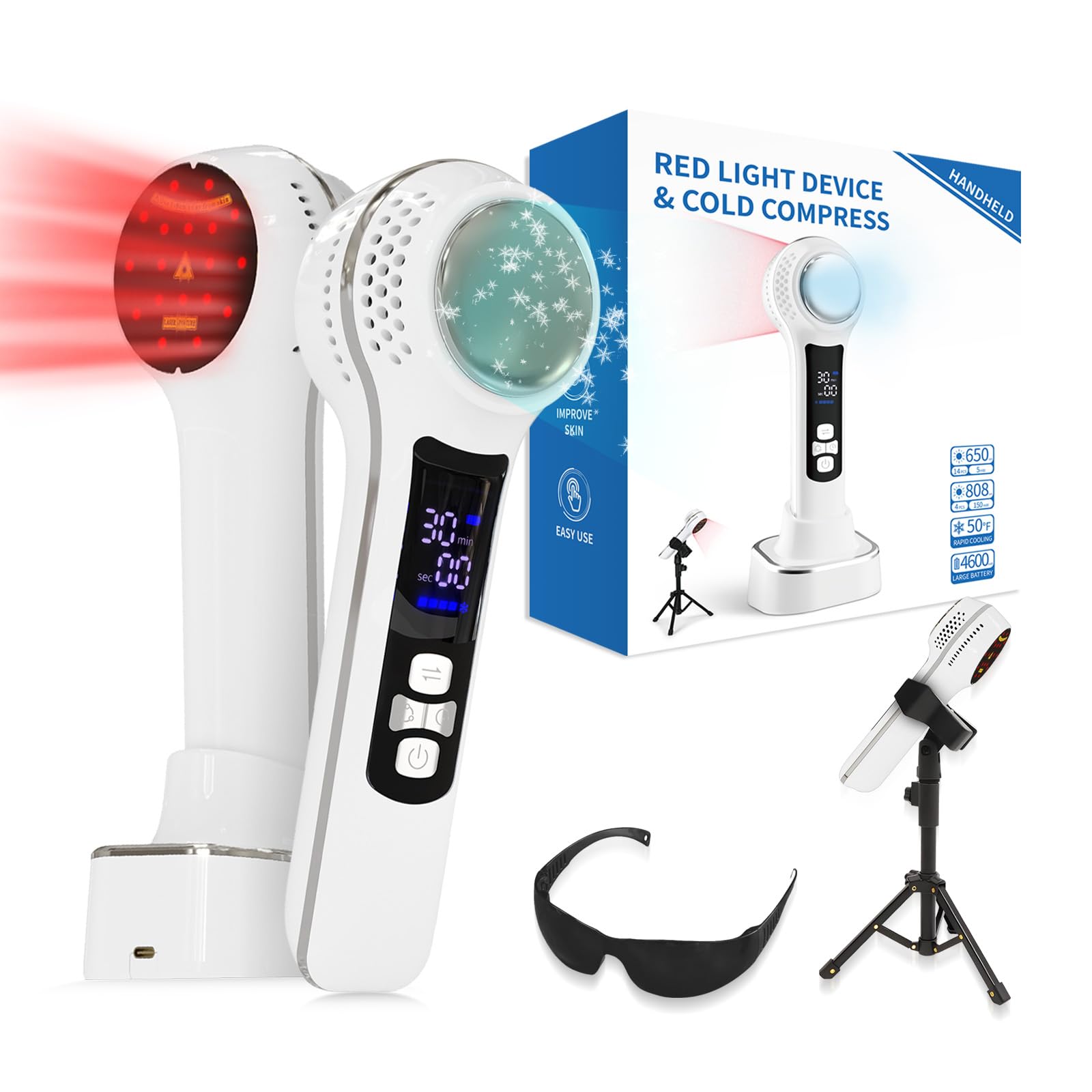 LIMOT Cold Laser Therapy Device for Humans & Dogs. Stainless Steel Cold Massage can be Temperature-Adjusted to Relieve Muscle Aches. Red Light Therapy Comes with a Stand to Adjust The Angle. - Medaid International