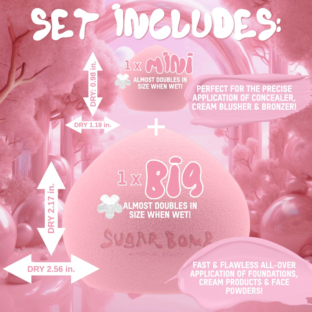 BIG SUGAR BOMB BLENDER Set by Richual Beauty ~ Butter Soft Marshmallow Makeup Sponges for Face & Body ~ Incl: 1 LARGE & 1 MINI Mochi Makeup Sponge ~ Flawless Application of Foundation Creams & Powders - Medaid International