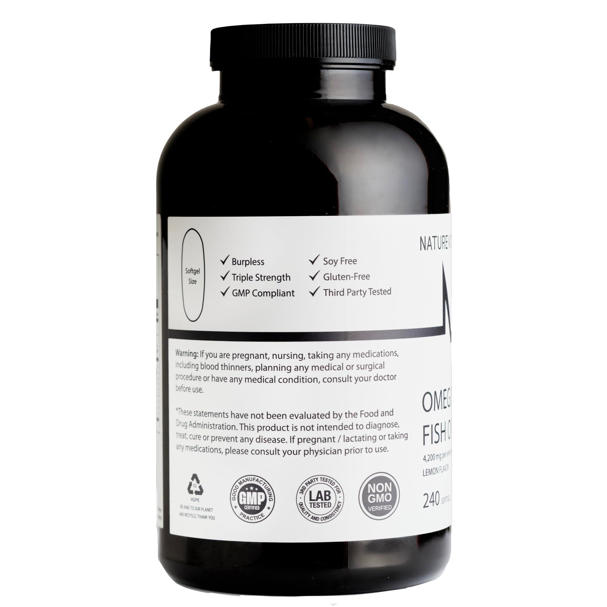 Triple Strength Omega 3 Fish Oil 4200mg - Burpless | Over 2200mg of Omega 3 Fatty Acids | 1200mg EPA + 900mg DHA | Best Essential Fatty Acids | Wild Caught/Deep Sea Fish, Lemon Flavored - 240 Softgels - Medaid International