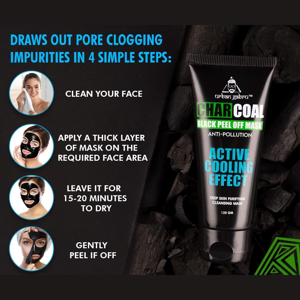 UrbanGabru CharCoal Peel Off Mask | Deep skin cleansing Mask 60gm - Medaid International
