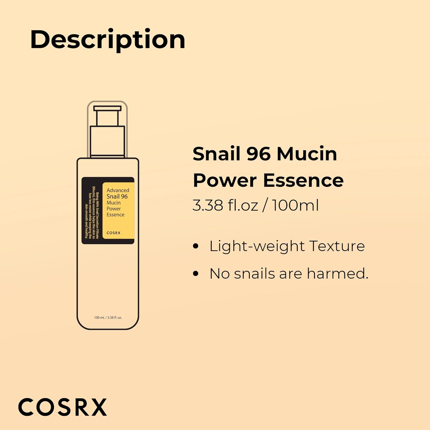 COSRX Snail Mucin 96% Power Repairing Essence 3.38 fl.oz 100ml, Hydrating Serum for Face with Snail Secretion Filtrate for Dull Skin & Fine Lines, Korean Skin Care - Medaid International