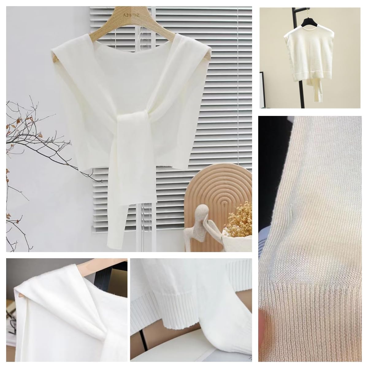 Shawl Wraps for Women,Warm Knitted Knotted Shoulder Scarf with Lightweight Design,Easy to Match with Office Wear Casual Outfits and Daily Commute Layers in Fall and Winter White, One Size