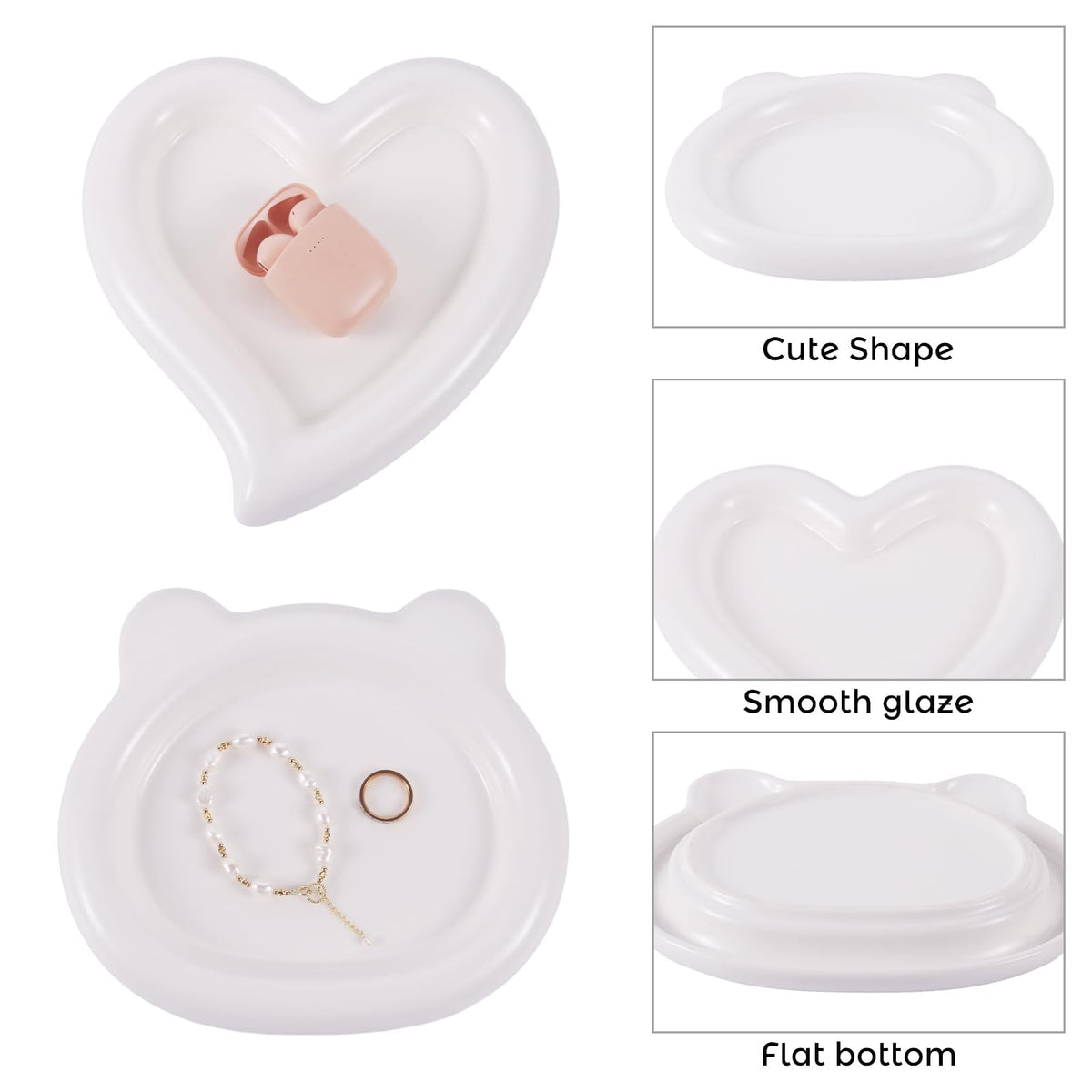 KASTWAVE Ceramic Jewelry Tray, Cute Bear Trinket Dish, Ideal Gifts for Women, Girls, Mom, Sisters and Friends