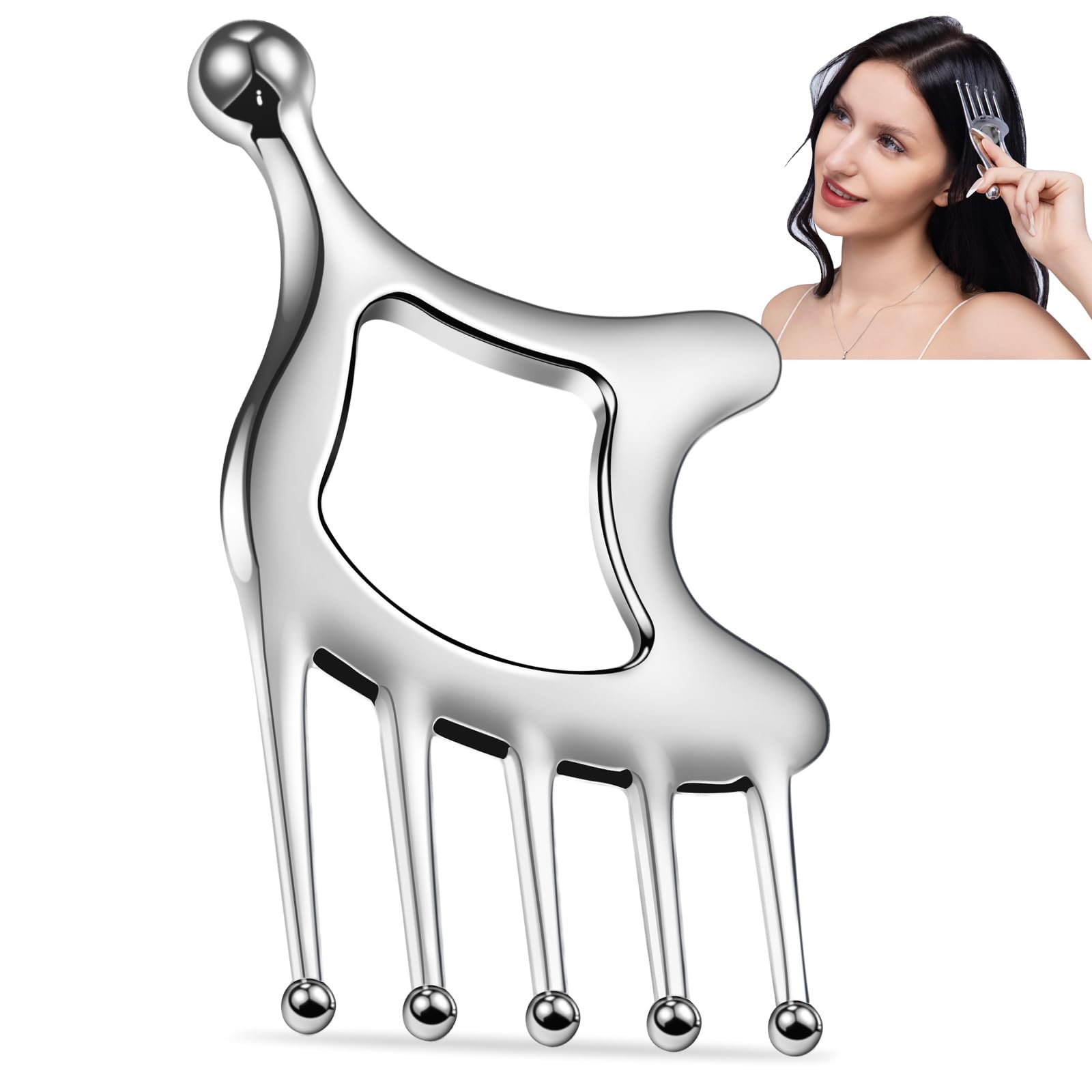Metal Gua Sha Facial Tools, Portable Scalp Massage Tool, 5 in 1 Massage Comb for Head, Neck, Shoulders, Legs & Arms Hand Held Head Massager for Deep Relaxation and Relieving Fatigue & Pain, Home SPA - Medaid International