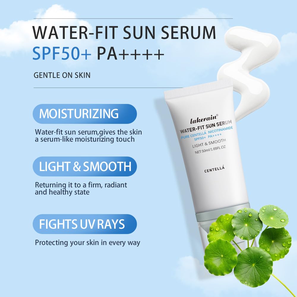 Centella Sunscreen SPF 50 PA++++, Hyalu Cica Water-Fit Sun Serum, Lightweight Sunscreen with Centella Asiatica, Hydrating & Non-Greasy Sun Protection for Sensitive Skin, Reef-Safe & Fast-Absorbing - Medaid International