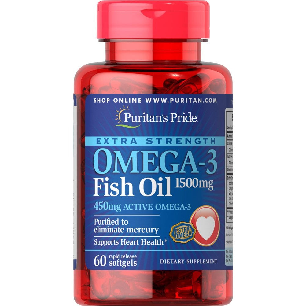 Puritans Pride Extra Strength Omega-3 Fish Oil 1500 Mg 450 Mg Active Omega-3 Softgels, 60 Count - Medaid International